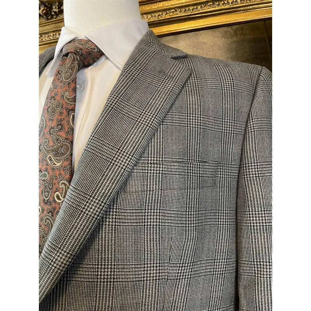 Ralph Ralph Lauren 42R Silk & Wool Gray‎ Glen Check 2Btn Blazer Jacket